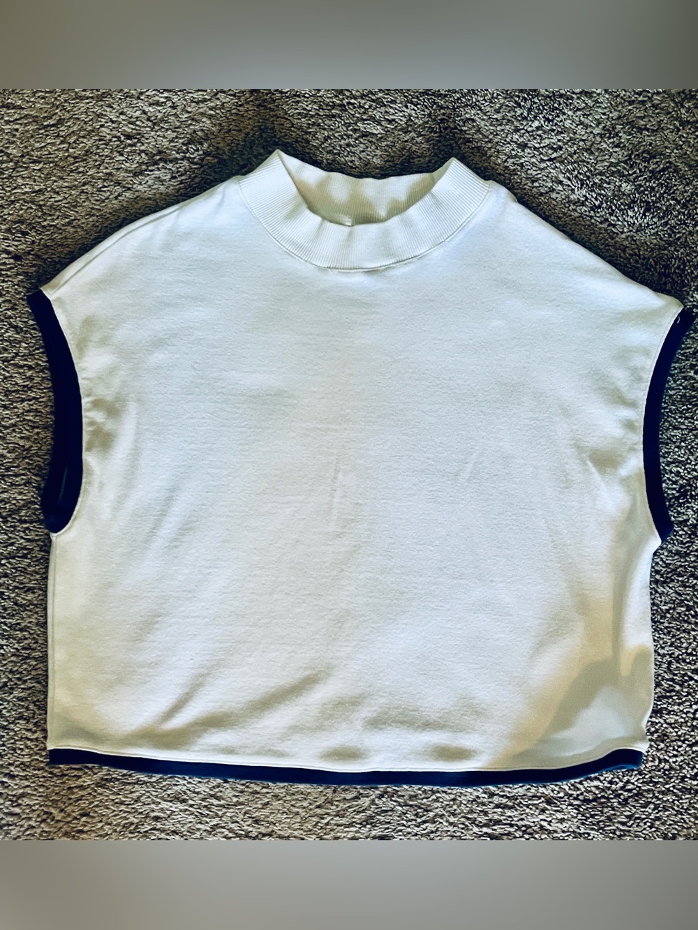 Anthropologie White Sleeveless Boxy Top with Navy Trim